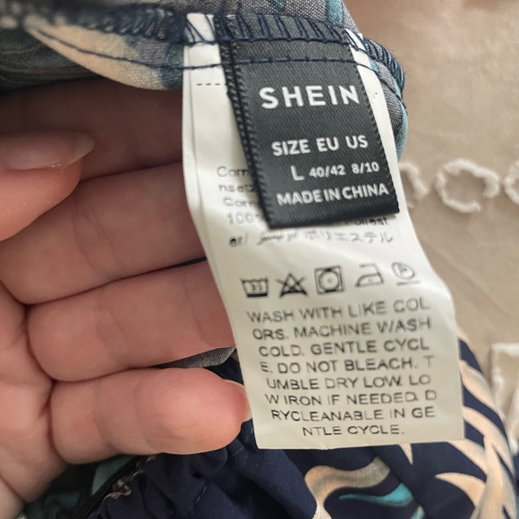 SHEIN Blue Tropical Leaf Print Dress - Picture 4 of 4